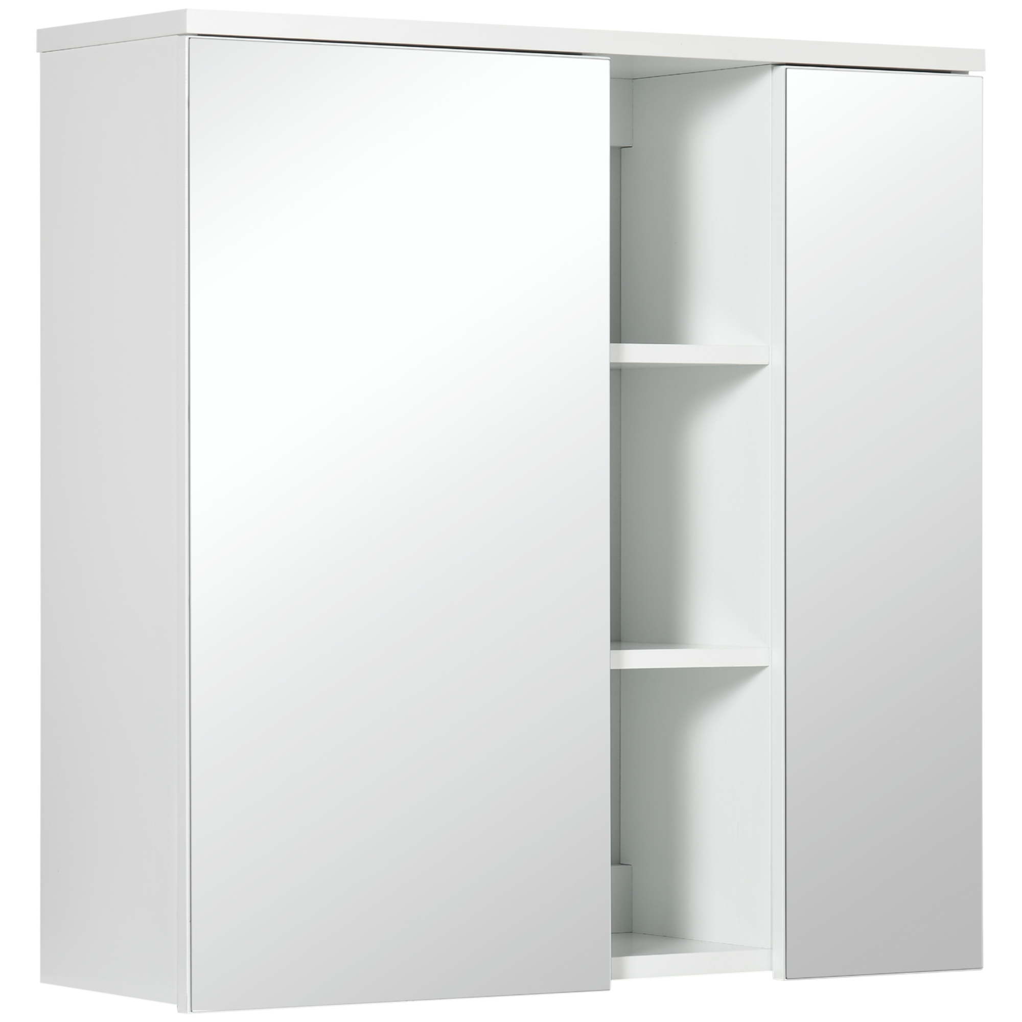 Dulap pentru medicamente cu usi duble, 3 rafturi reglabile, cu oglinda, montare pe perete, alb 60x20x61cm Kleankin | Aosom Romania