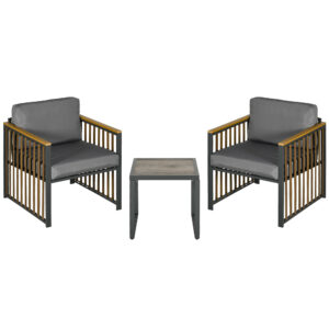 Outsunny Set De Mobilier De Gradina In 3 Piese Pentru Exterior Cu Perne Groase De 10 cm, Cu Masuta De Cafea Din Plastic cu Granulatie, Gri