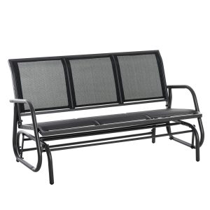 Outsunny Banca Leagan de Gradina cu 3 locuri, schelet Metalic si Tesatura transpiranta, Negru | Aosom Romania