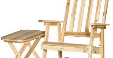 Set balansoar din lemn Outsunny, Set pentru exterior cu doua produse, cu balansoar si masuta de cafea pliabila, Curte si gradina, Natural