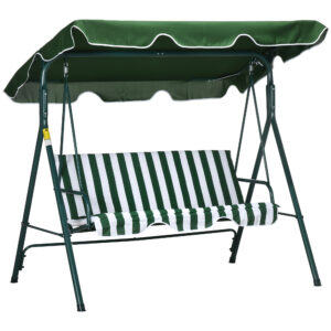 Outsunny Balansoar de Gradina 3 Locuri Acoperis Parasolar si Structura din Otel si Poliester, 172x110x153 cm, Alb si Verde | Aosom Romania