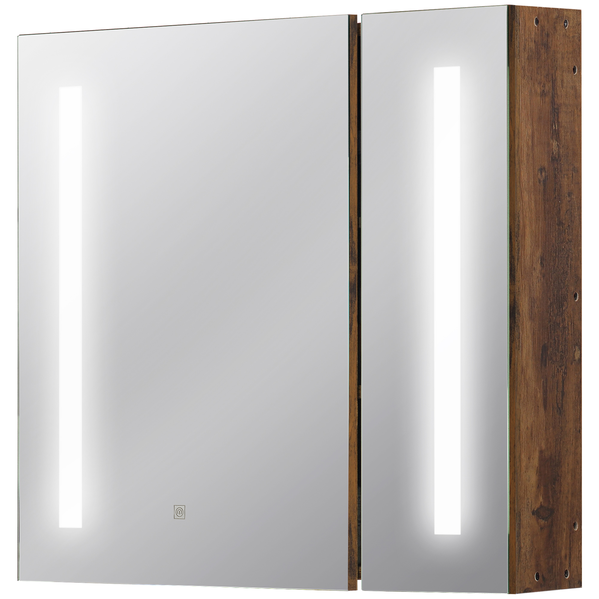 Kleankin Oglindă de Baie cu Lumini LED Reglabile, Dulap de Baie cu 2 Uși cu Oglindă și Raft Reglabil, 70x15x65 cm, Maro | Aosom Romania