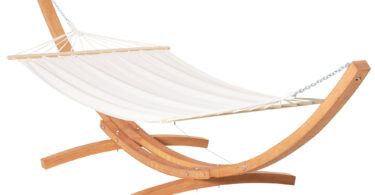 Hamac Outsunny cu Suport din Lemn si Bumbac, Hamac de Gradina pentru alte Spatii Exterioare, 392x120x102cm, Alb | Aosom Romania