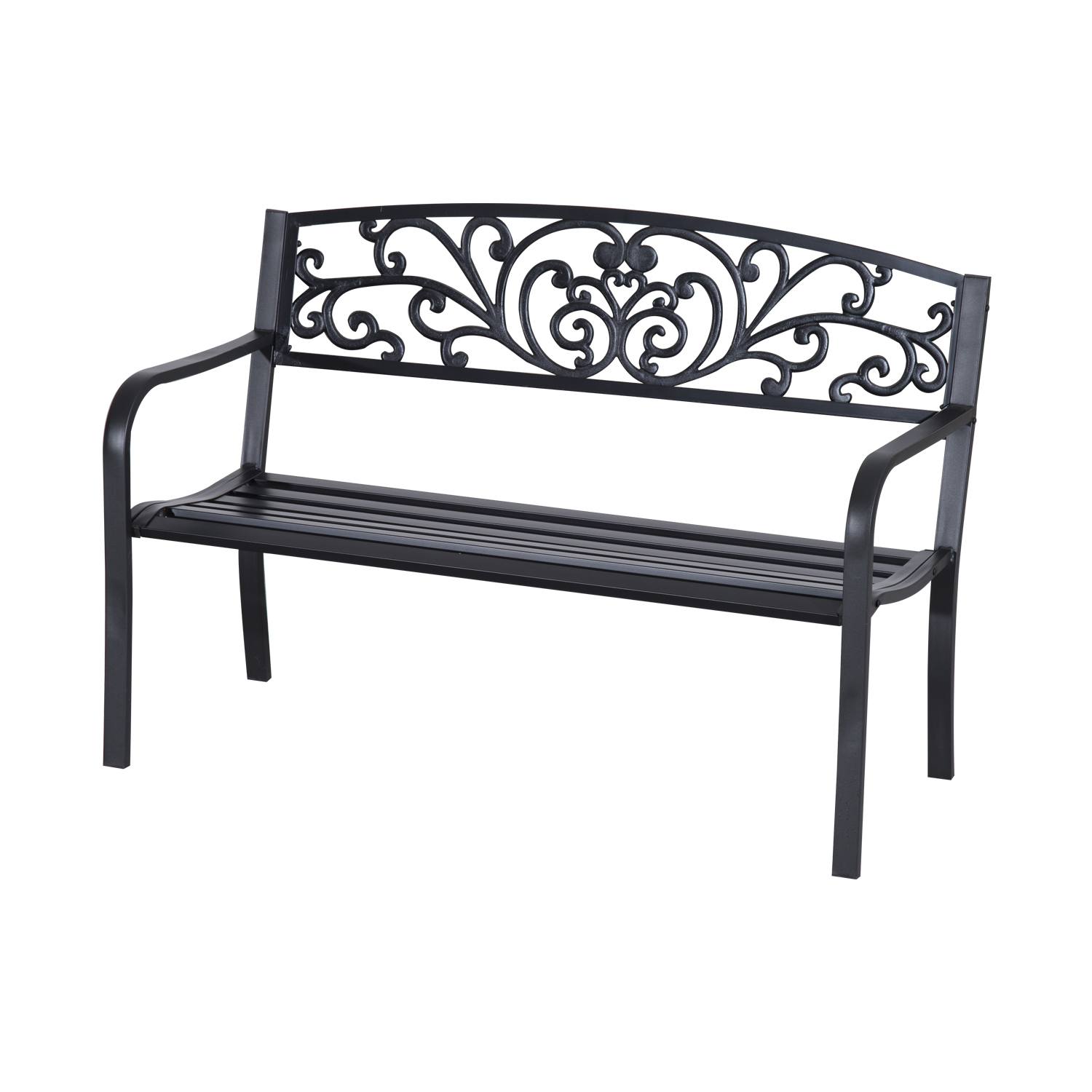 Outsunny Banca de gradina din metal cu spatar decorat, 127x60x87cm – negru | Aosom Romania