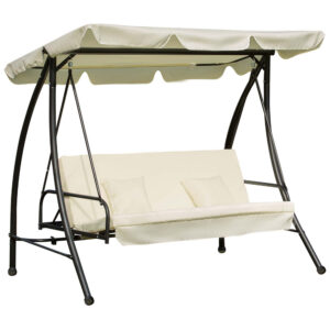 Outsunny Balansoar pentru Gradina 3 Locuri cu Acoperis, Crem, 185x125x173cm | Aosom Romania