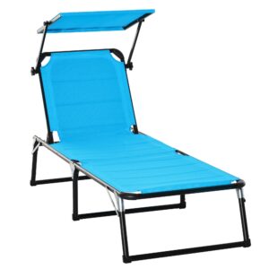 Outsunny, sezlong pliabil cu copertina, 66x197x32 cm, albastru | Aosom Romania