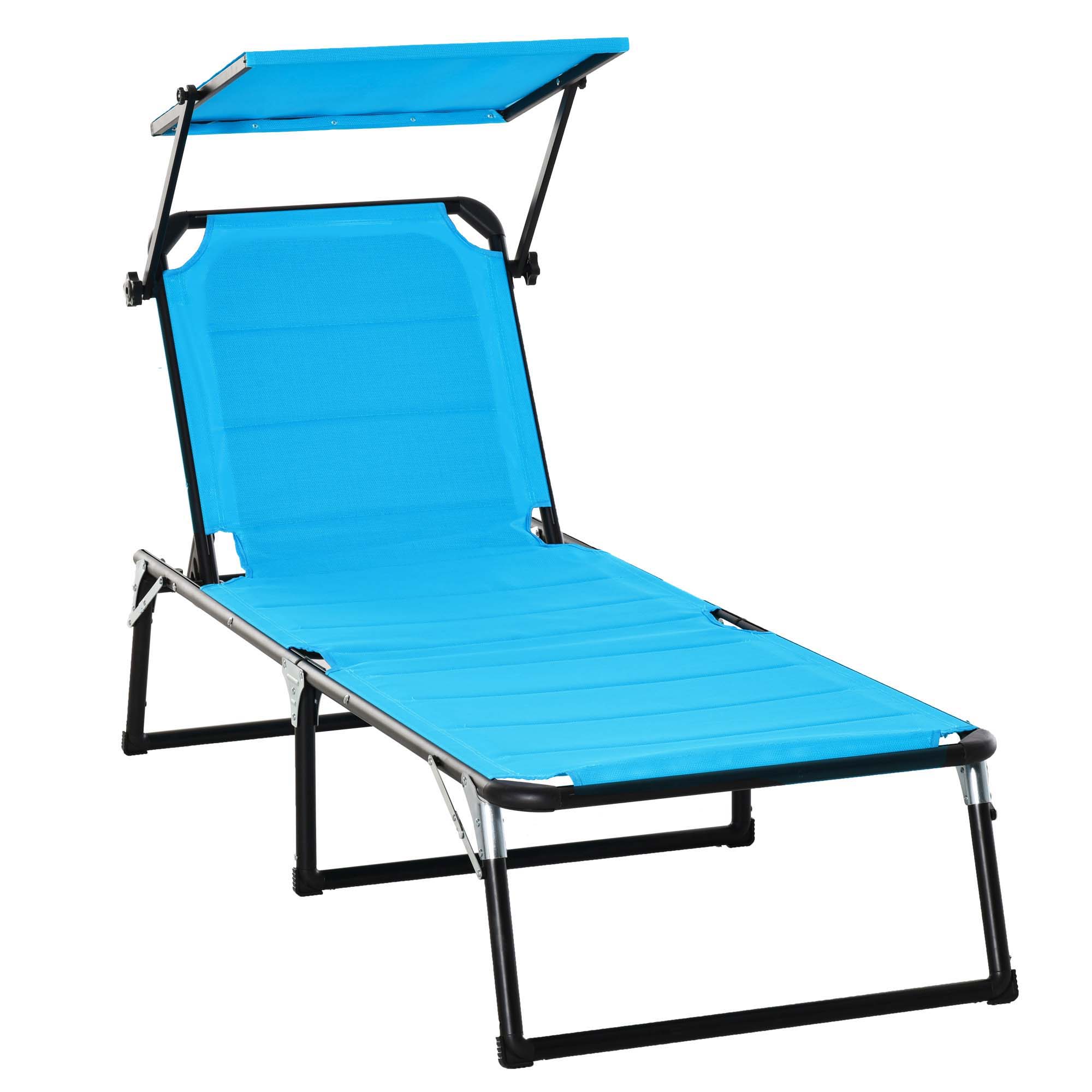 Outsunny, sezlong pliabil cu copertina, 66x197x32 cm, albastru | Aosom Romania
