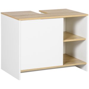 Kleankin Dulap pentru lavoar pentru baie, 77x45x60cm, alb si lemn| AOSOM RO | Aosom Romania