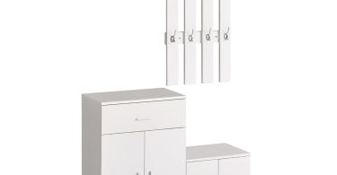 HOMCOM Mobilier de Hol cu Cuier din Lemn, Spațiu de Depozitare și Design Elegant, 100x32x187cm, Alb | Aosom Romania