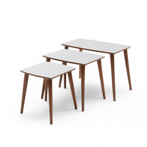Set 3 masute auxiliare RUYA , maro deschis + crem, 62 47 31x39x50 45 40 cm