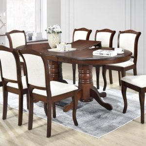 Set masa extensibila RH7038EXT cu 8 scaune RH6029C, ovala, 8 persoane, nuc, 155 200x100x76 cm