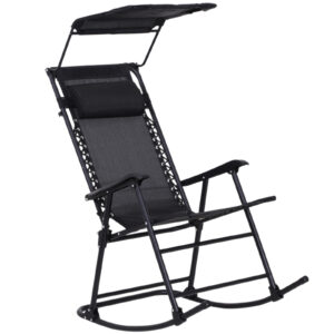 Outsunny Fotoliu Scaun Balansoar cu Baldachin pentru Grdina, Negru, 105x 64 x 125cm | Aosom Romania