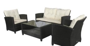 Outsunny Set Mobilier de Grădină 4 Piese, Canapea, Fotolii, Masă de Cafea, Ratan PE Negru și Bej, Design Contemporan | Aosom Romania