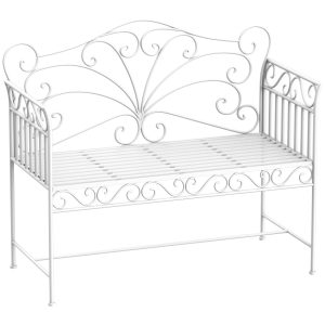 Bancuta cu 2 Locuri pentru Gradina Outsunny, Fier, Alb, 109.5x51x95.5cm | Aosom Romania