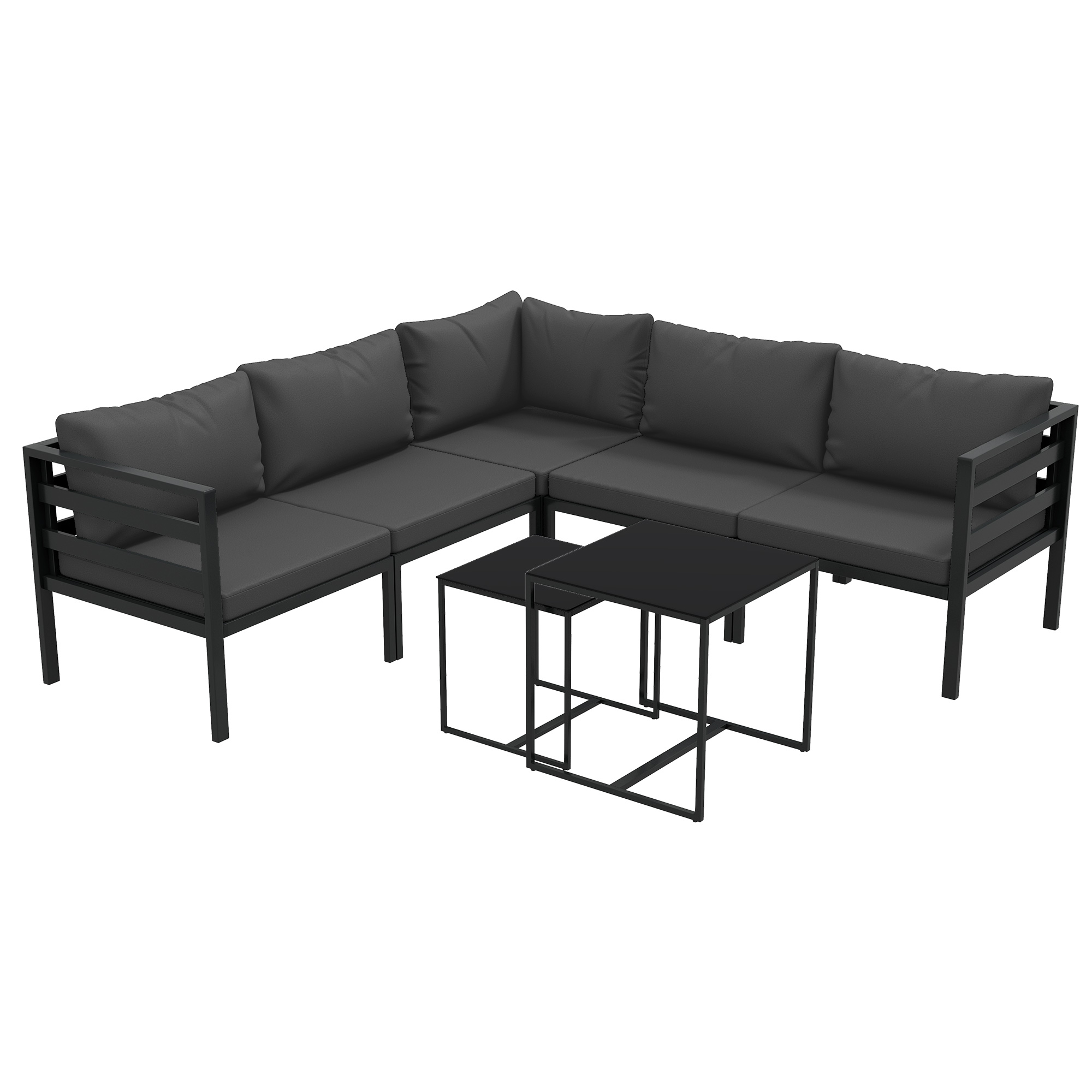 Outsunny Set de Mobilier de Gradina din 7 Piese cu Canapea de Colt, Masa de Cafea, Set de Mobilier Sectional, Gri | Aosom Romania