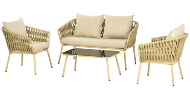 Outsunny Set de Mobilier de Gradina cu 4 Piese cu Ratan din PE | Aosom Romania