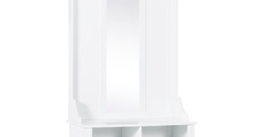 HOMCOM Mobilier de Hol cu Cuier și Oglindă, Design Modern, Spațiu de Depozitare, 80x40x170 cm, Alb | Aosom Romania