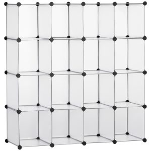 HOMCOM Mobilier Modular pentru Încălțăminte, 16 Cuburi Transparente din Plastic PP și Oțel, 30x30x30cm, Design Versatil | Aosom Romania