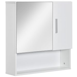 Kleankin Dulap Baie Oglindă Compactă, 2 Uși, Spațiu Depozitare, 54x15.2x55.3cm, Alb | Aosom Romania