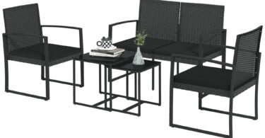 Outsunny Set Mobilier de Grădină din Ratan PP 5 Piese, Canapea cu Perne, Set Canapea pentru Exterior, Negru | Aosom Romania