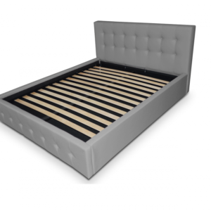 Pat tapitat Hans, piele ecologica, cu somiera fixa, 200x200, Culoare Gri, Ortopedicus
