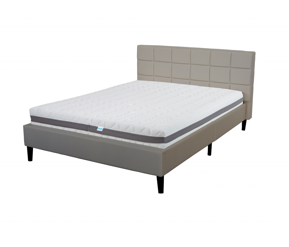 Pat tapitat cu piele ecologica cu somiera fixa 160x200, Hanna, culoare bej